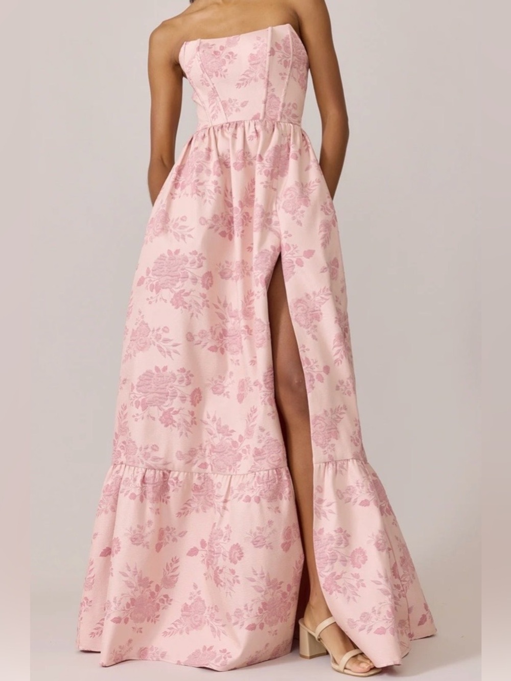 Revelry Pink Jacquard Bridesmaid Dress